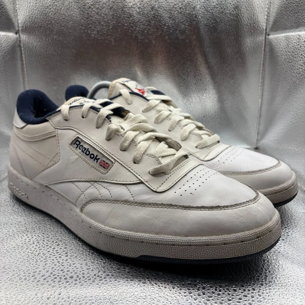 Size 12 Reebok Club C 85 White Mens Lace-Up Leather Athletic Sneaker Shoes